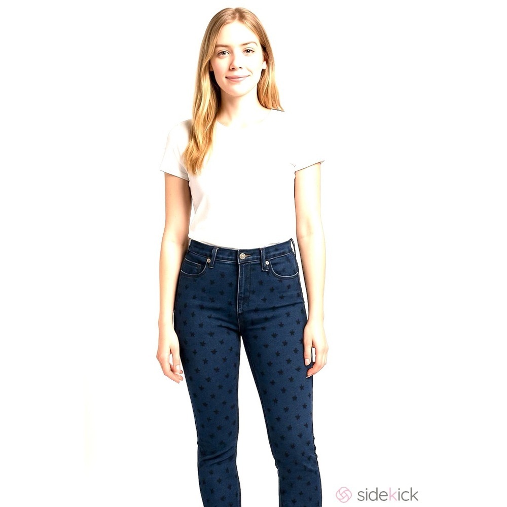 G.I.L.I. Womens Blue Polka Dot Jeans Pants Size 2 Stretchy Material Straight Leg